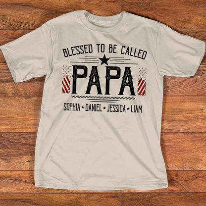 Custom Papa Shirt, Blessed to Be Called Papa with American Flag, Personalized Grandkids Names