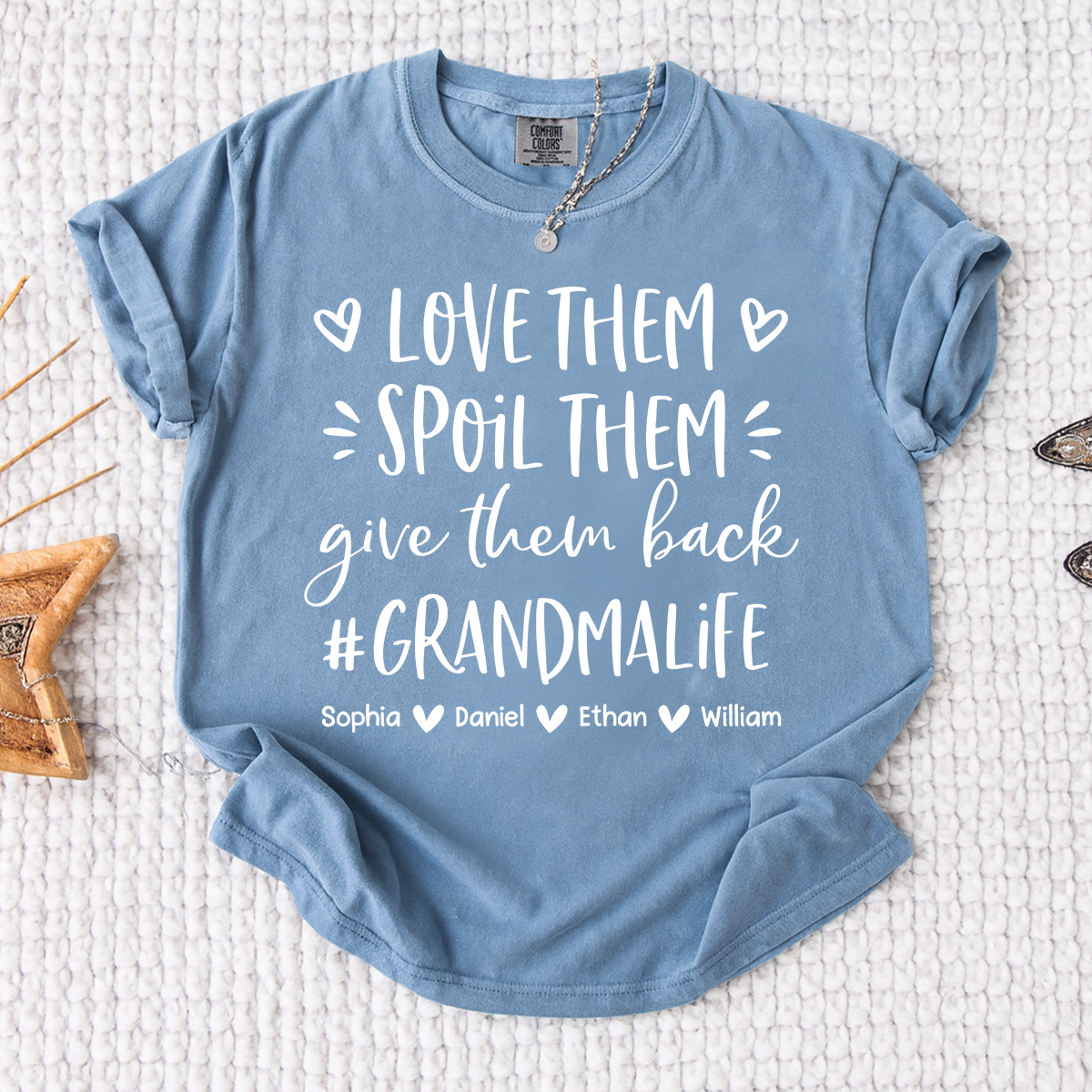 Comfort Colors Grandma Life Shirt Funny Grandma Tee, Personalized with Grandkids Names, Love Them Spoil Them Give Them Back Quote