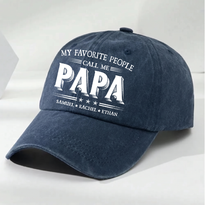 Personalized Washed Denim Baseball Cap with Papa Quote, Custom Kids' Names, Vintage Dad Hat, Unique Gift for Fathers & Grandpas