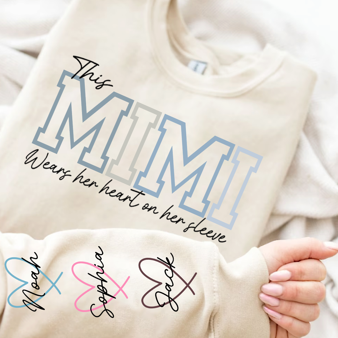 Personalized Mimi With Grandkids Heart Sweatshirt, Custom Nickname And Grandkids Name Hoodie