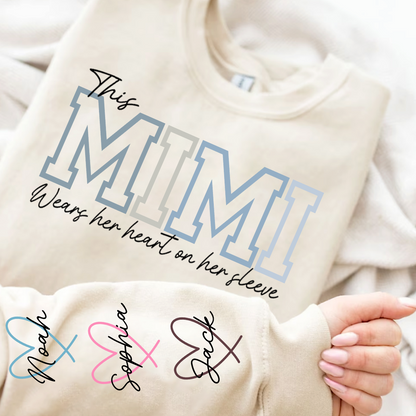 Personalized Mimi With Grandkids Heart Sweatshirt, Custom Nickname And Grandkids Name Hoodie