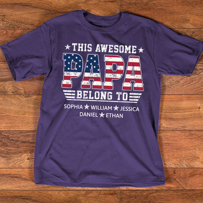 Custom Papa Shirt with Kids Names This Awesome Papa Belongs To Patriotic Grandpa Fathers Day Gift