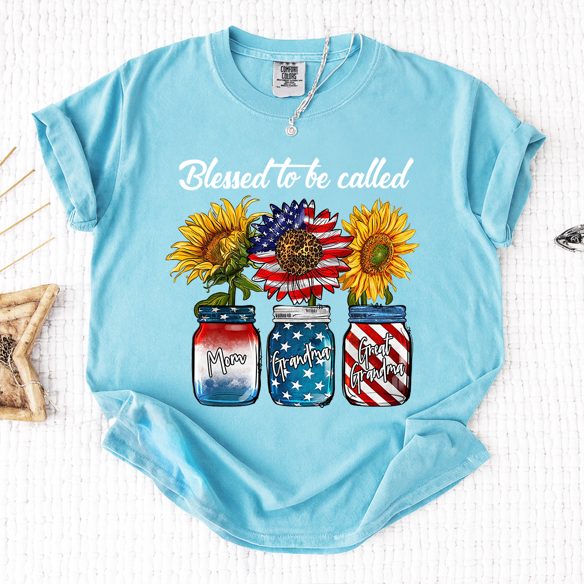 Comfort Colors Personalized Blessed to be Called Shirt, Custom Names with Sunflower and Patriotic Jar Design