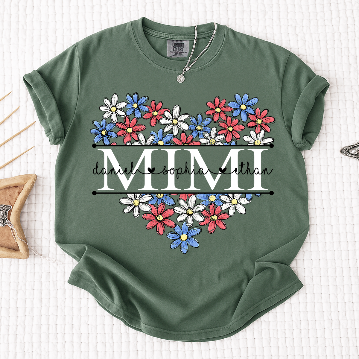 Comfort Colors® Mimi Shirt with A Unique American Flower Design, American Flag shirt, a gift for Grandma And Grandchildren