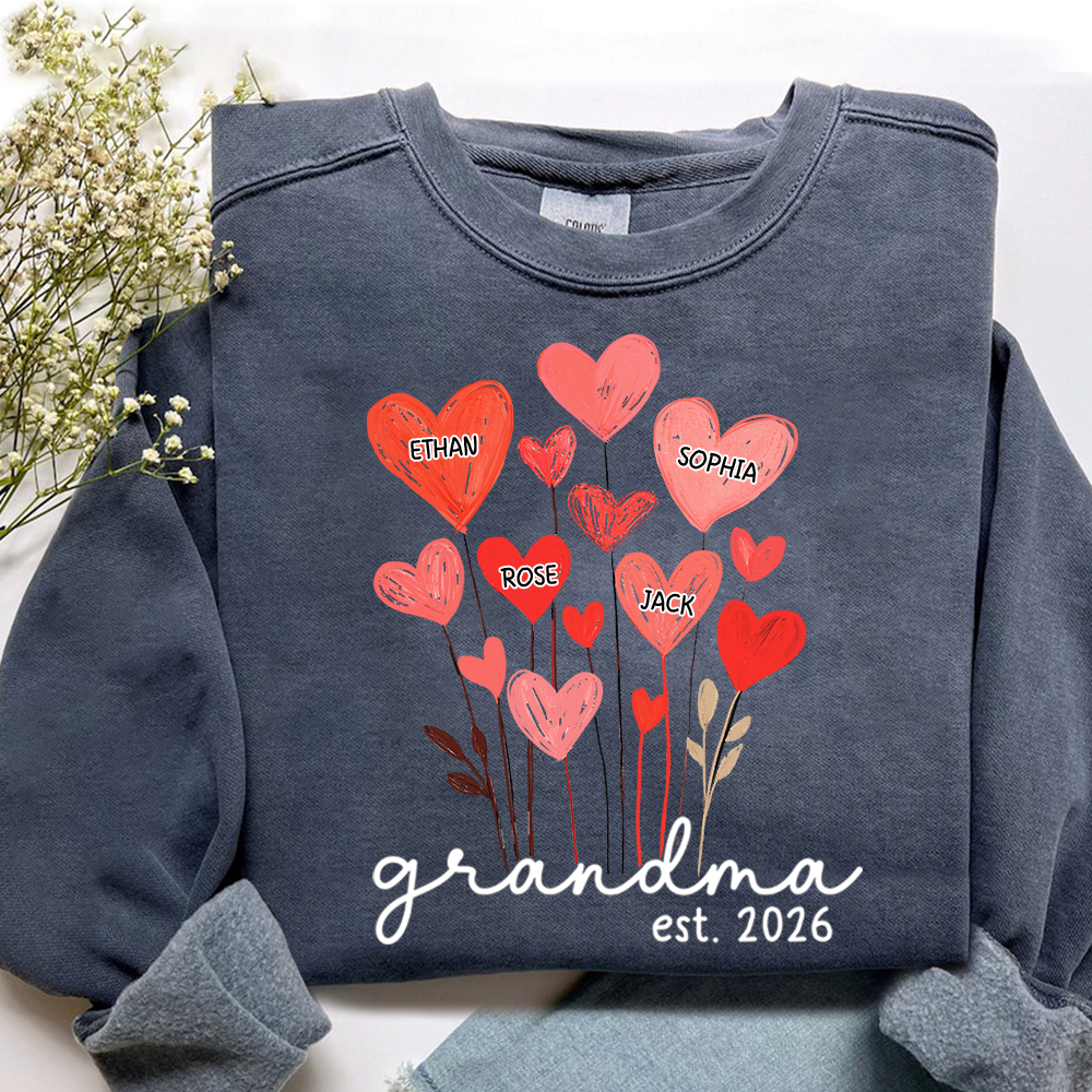 Personalized Grandma Sweatshirt, custom Heart For Gift Grandma And Kids