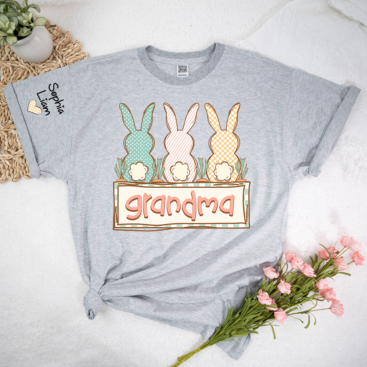 Grandma Bunny Shirt for Easter, Custom Grandma T Shirt with Children Names, Spring Bunny Family Design, Grandma Gift Idea