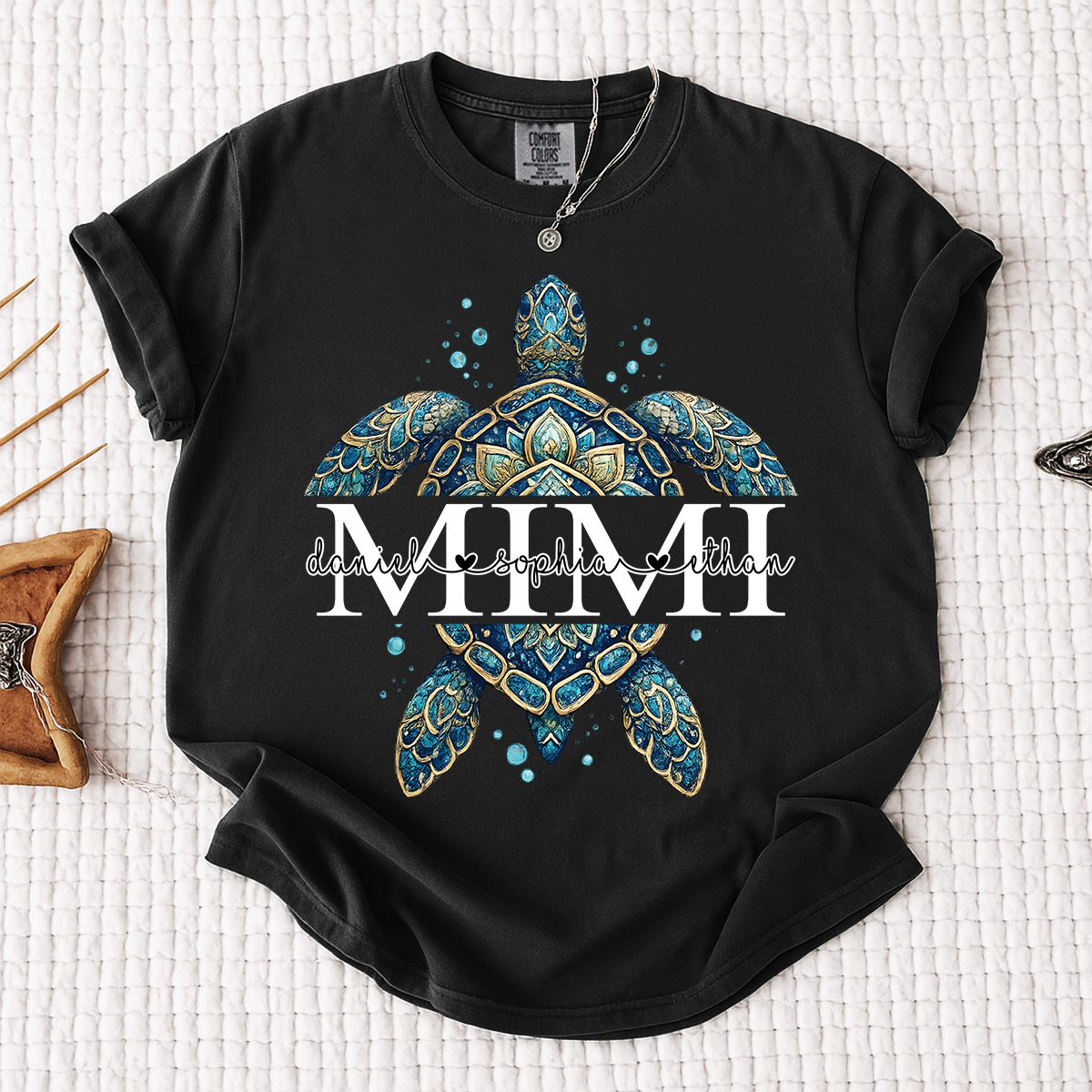 Comfort Colors Mimi Sea Turtle Shirt, Personalized Grandma Shirt with Grandchildren Names, Coastal Summer Gift for Mimi Nana
