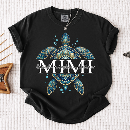 Comfort Colors Mimi Sea Turtle Shirt, Personalized Grandma Shirt with Grandchildren Names, Coastal Summer Gift for Mimi Nana