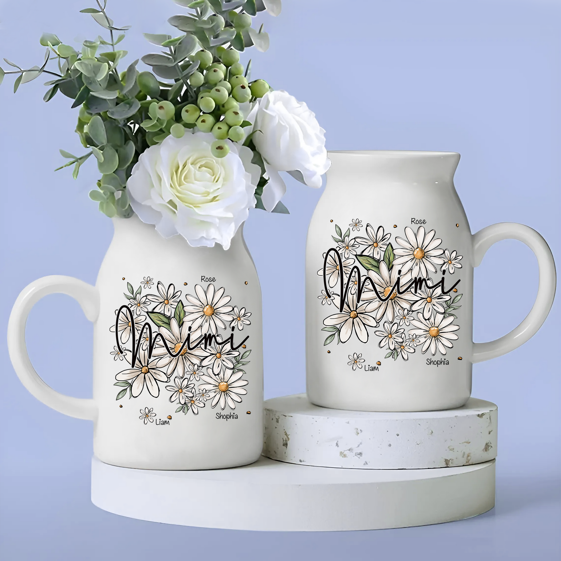 Daisy Mimi And Kids - Custom Home Decoration Flower Vase According To Family Requirements - Warm Gift For Mother's Day, Ceramic Flower Vase