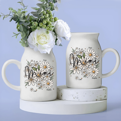 Daisy Mimi And Kids - Custom Home Decoration Flower Vase According To Family Requirements - Warm Gift For Mother's Day, Ceramic Flower Vase