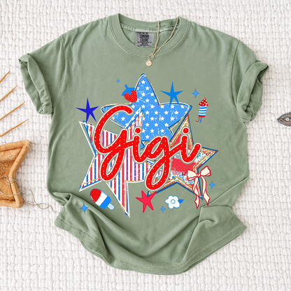 Comfort Colors® Personalized Gigi 4th of July Shirt, Patriotic Star Graphic Tee, Custom Grandma T Shirt, Independence Day Gift for Gigi