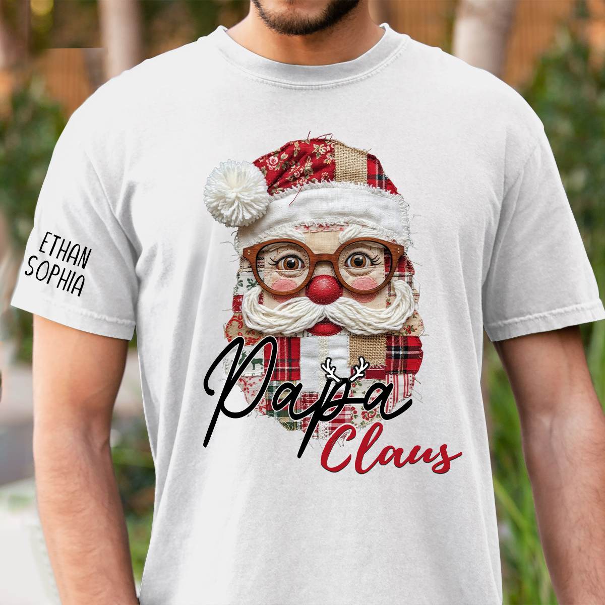 Merry Christmas Santa Patchwork Custom Name Gift for Papa And Kids