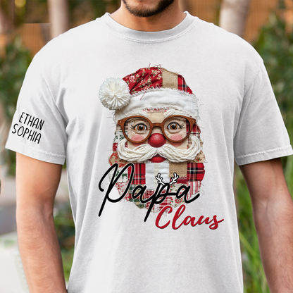 Merry Christmas Santa Patchwork Custom Name Gift for Papa And Kids