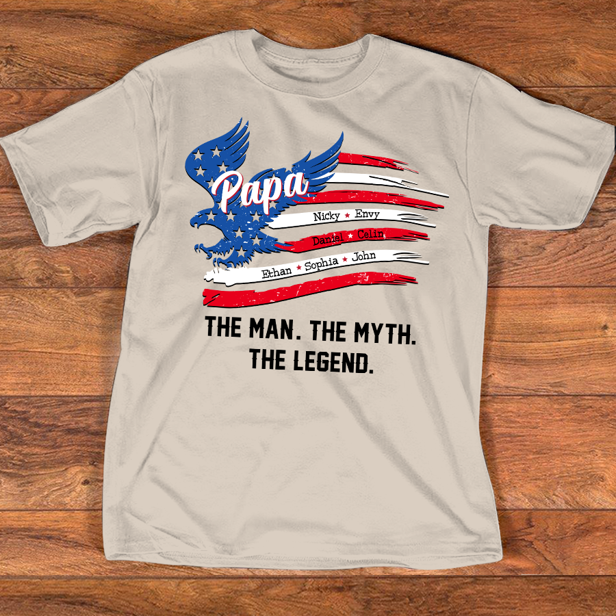 Personalized The Man The Myth The Legend Father's Day Shirt, Papa Shirt With Kid's Names, 4th of July Shirt