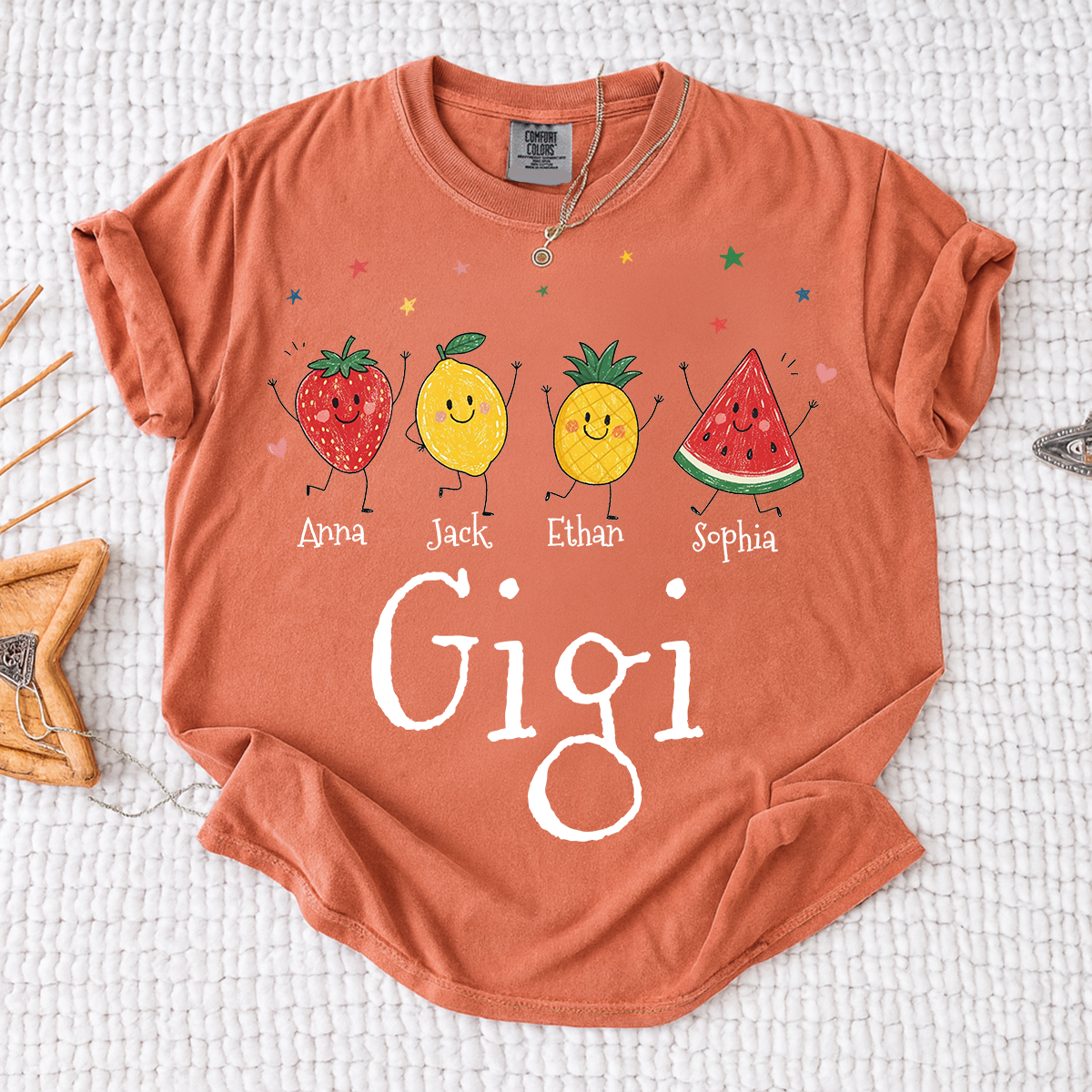 Comfort Colors® Personalized Gigi Shirt with Grandkids Names, Cute Fruit Family Grandma Tee, Custom Gigi Gift from Grandchildren, Summer Family Shirt