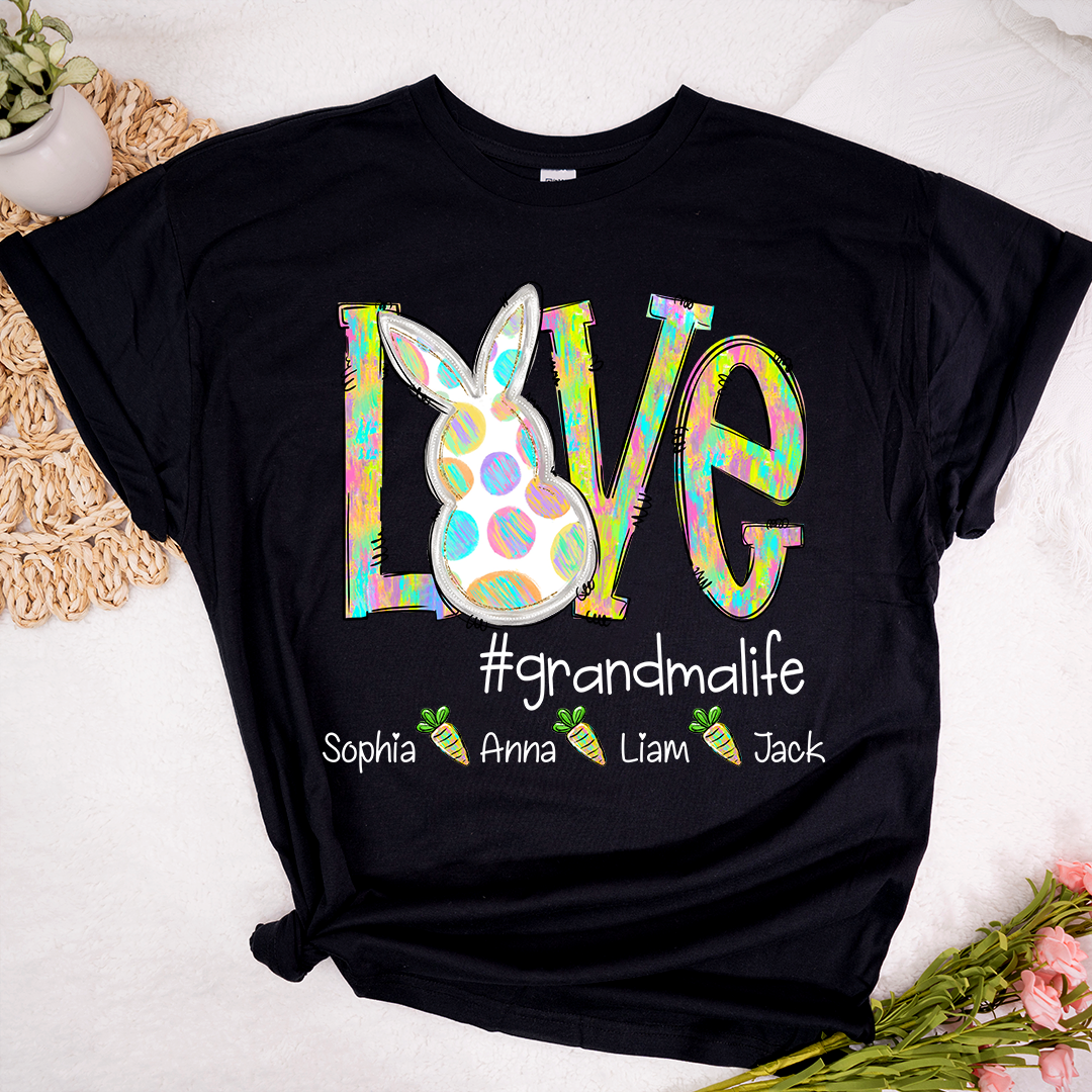 Love Grandma Life Rainbow Easter Egg Bunny And Kids Carrot LTP01