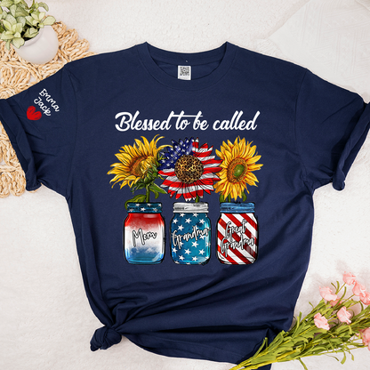 Blessed to be Called Nana Shirt, Custom Family T-Shirt with Sunflower and Flag Design, Give Family