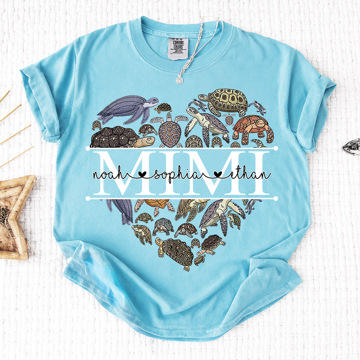 Comfort Colors® Mimi Turtle T-Shirt for Grandma Personalized Gift with Kids’ Names