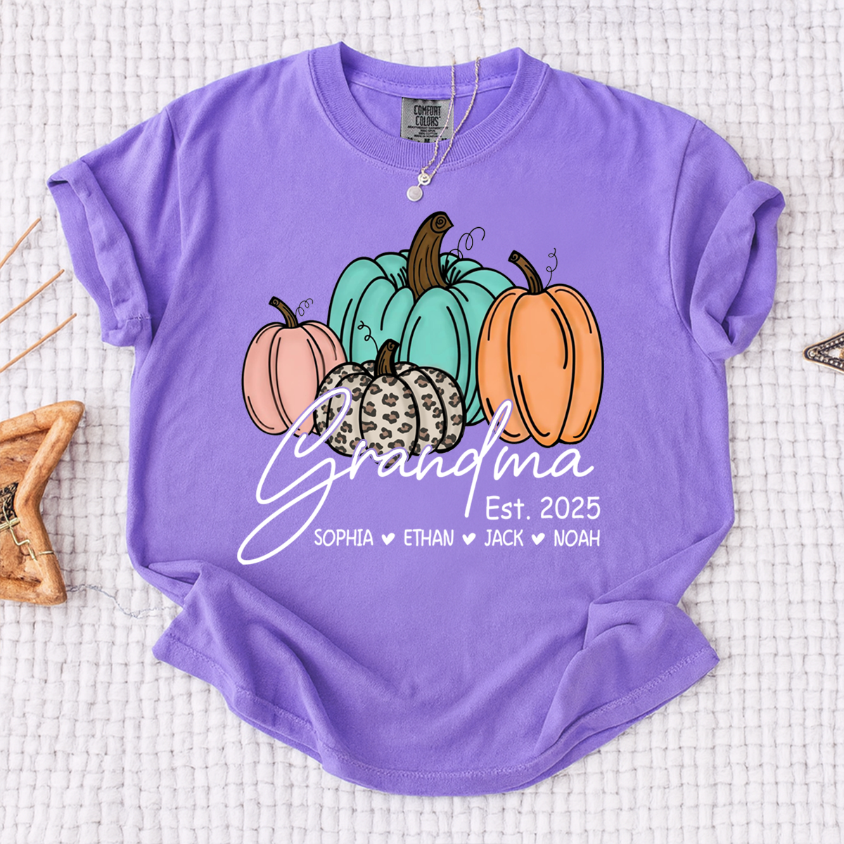 Comfort Colors® Fall Pumpkin Grandma Shirt, Personalized Autumn Gift for Grandma