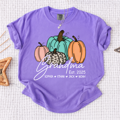 Comfort Colors® Fall Pumpkin Grandma Shirt, Personalized Autumn Gift for Grandma
