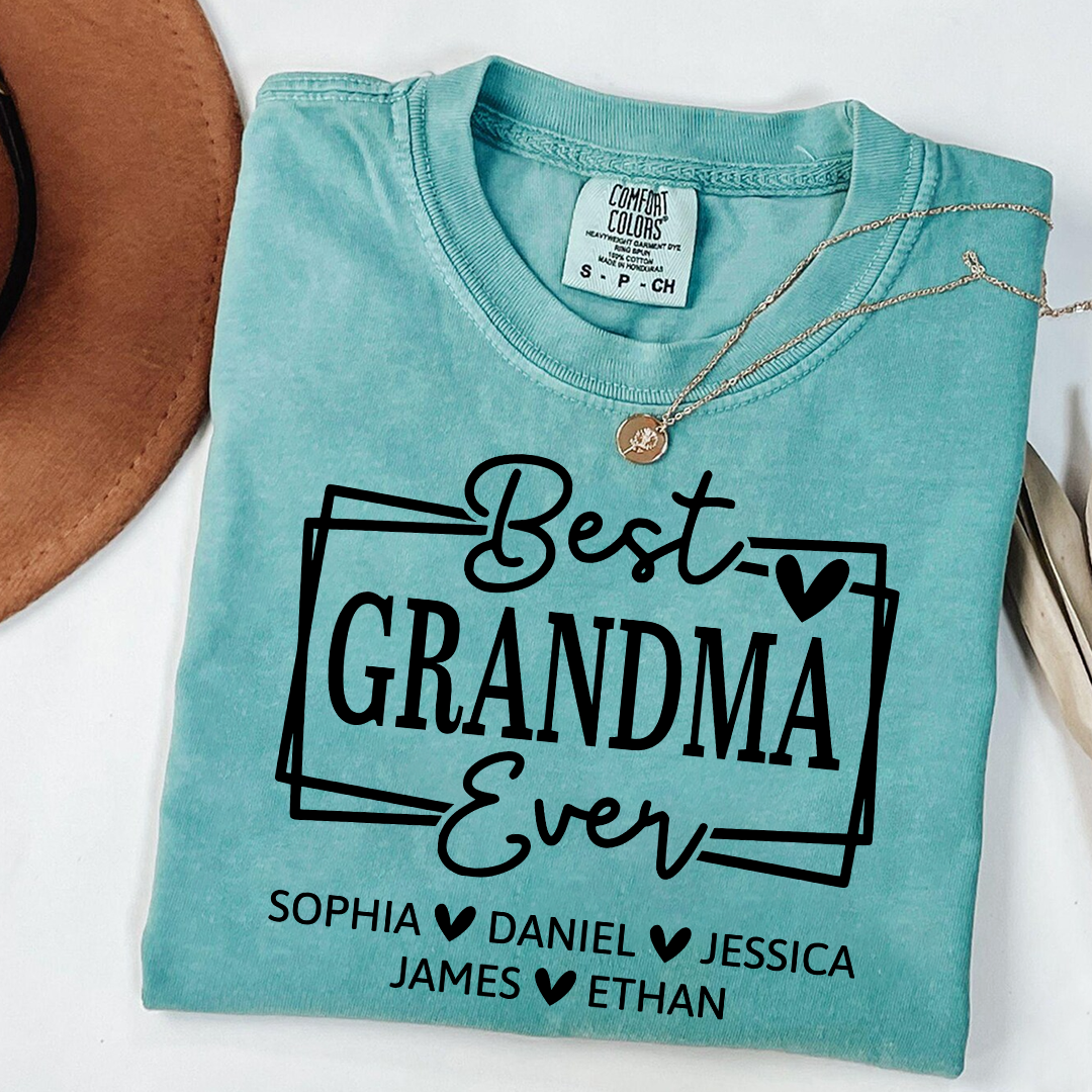 Comfort Colors Best Grandma Ever Personalized T Shirt with Heart Icons, Custom Family Gift Shirt for Grandma
