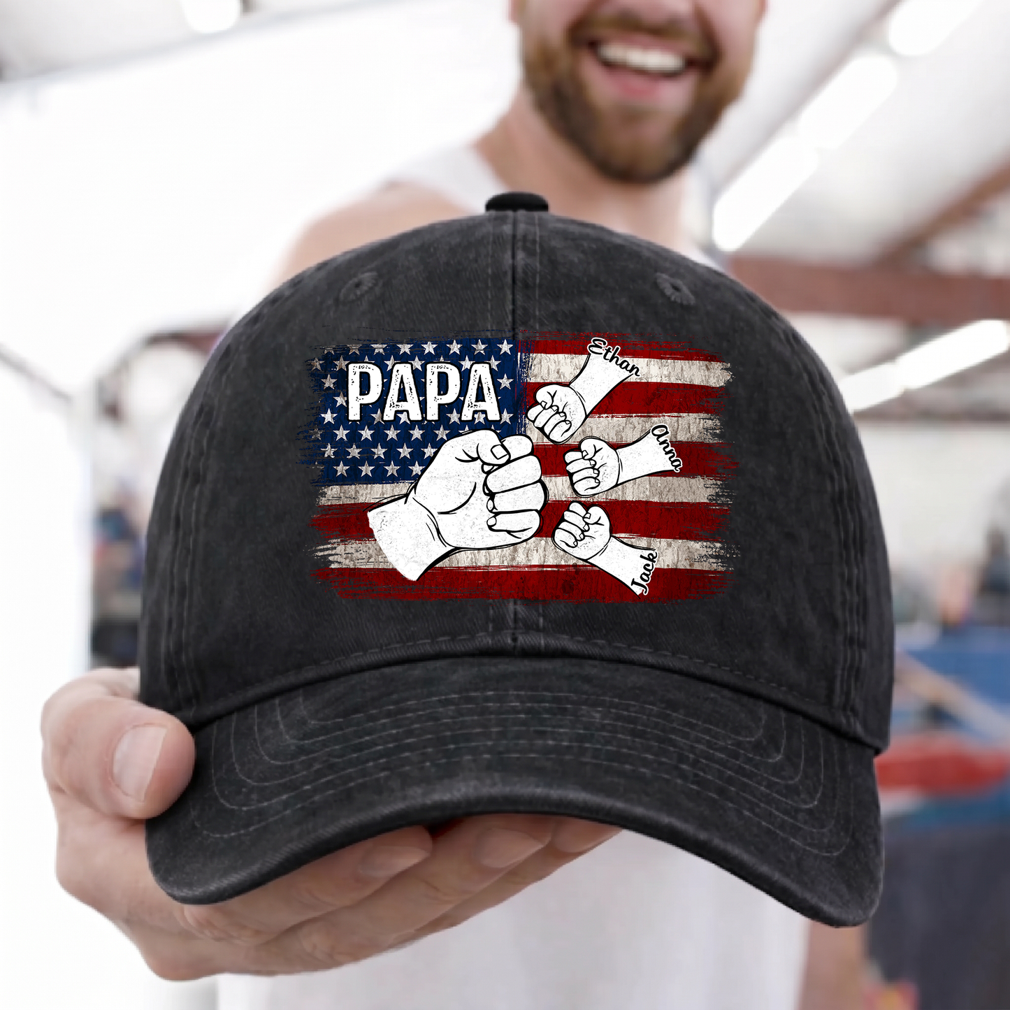 Papa Fist Bump Shirt with Kids Names – American Flag Custom
