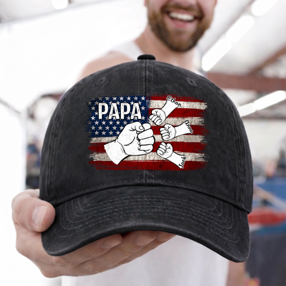 Papa Fist Bump Shirt with Kids Names – American Flag Custom