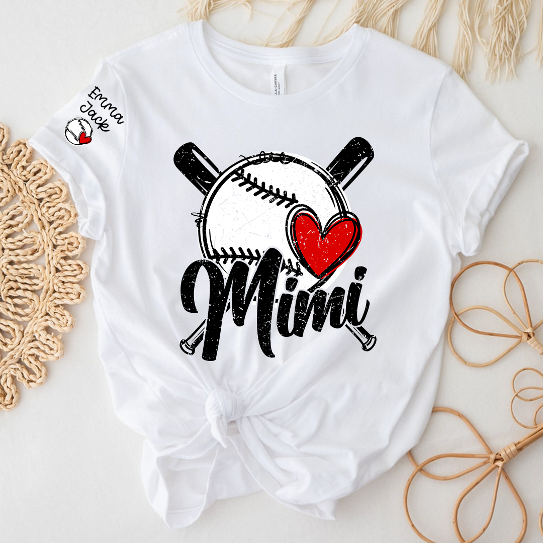 Mimi Baseball Shirt with Heart Design, Personalized T Shirt for Baseball Fans