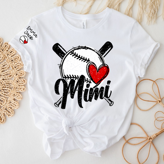 Mimi Baseball Shirt with Heart Design, Personalized T Shirt for Baseball Fans