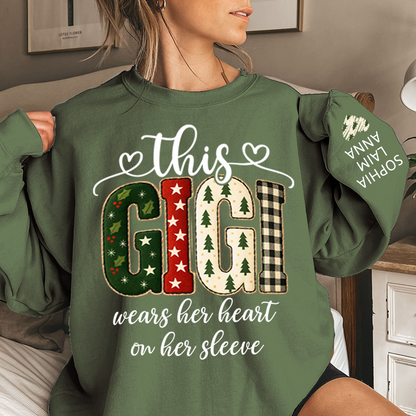 Vintage Grandma Sweatshirt, Patchwork Holiday Letters Sublimation, Grandma Wears Heart on Sleeve