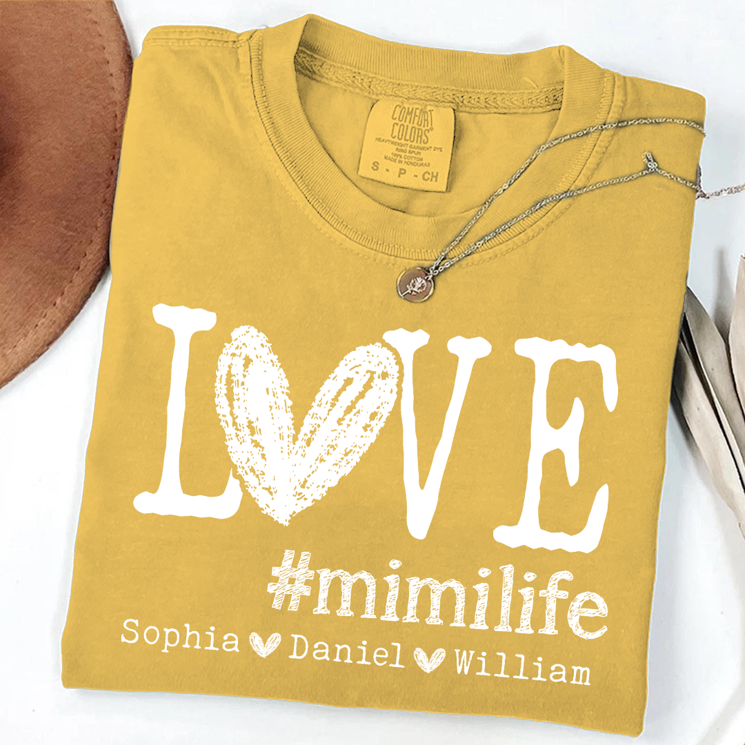 Comfort Colors LOVE mimilife Shirt, Custom Grandmother T Shirt with Kids' Names, Personalized Mimi Shirt, Perfect for Mother's Day, Birthday