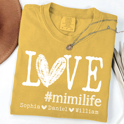 Comfort Colors LOVE mimilife Shirt, Custom Grandmother T Shirt with Kids' Names, Personalized Mimi Shirt, Perfect for Mother's Day, Birthday