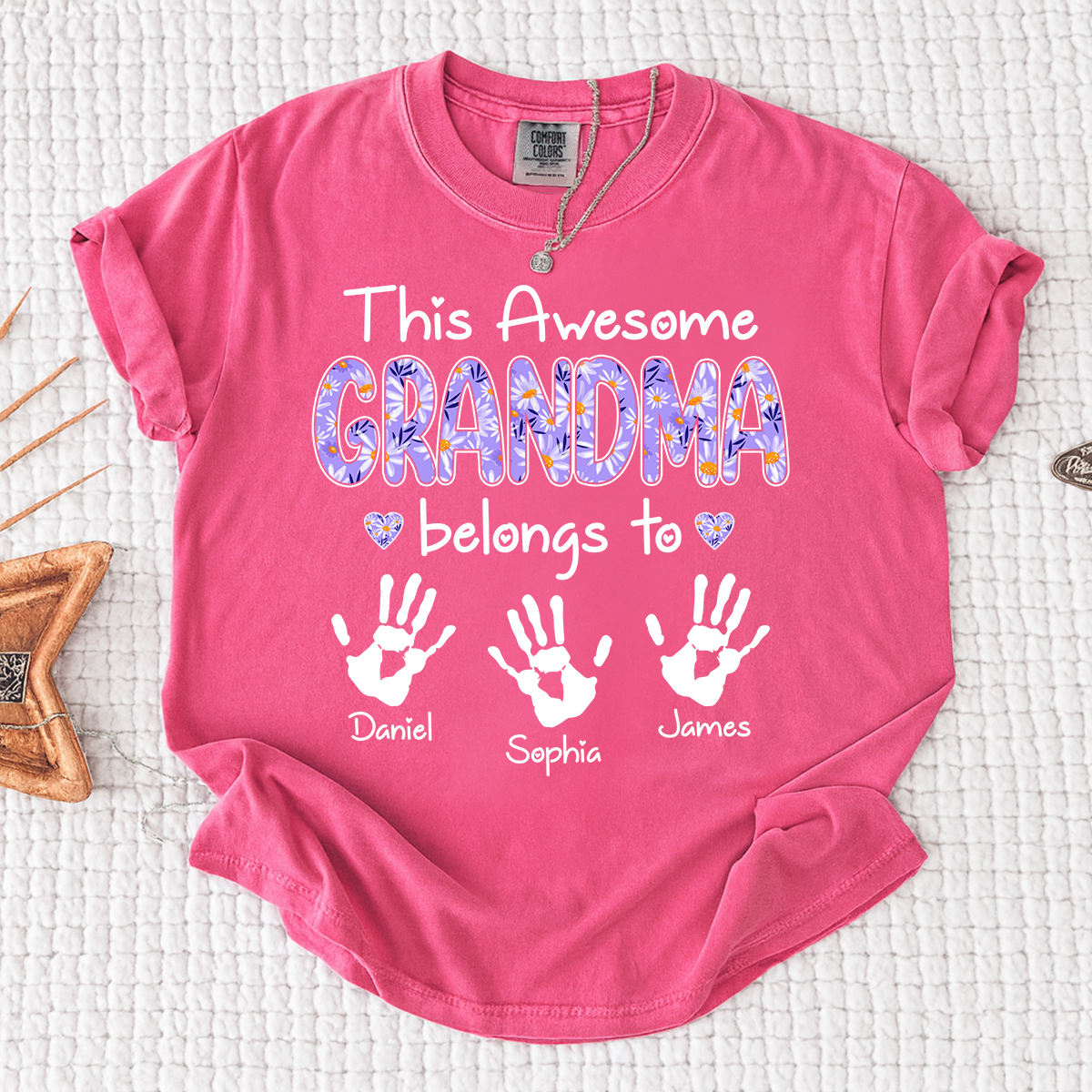 Comfort Colors This Awesome Grandma T Shirt with Handprints, Personalized Family Gift for Grandma