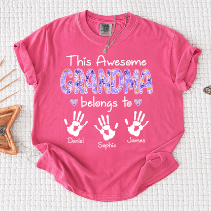 Comfort Colors This Awesome Grandma T Shirt with Handprints, Personalized Family Gift for Grandma