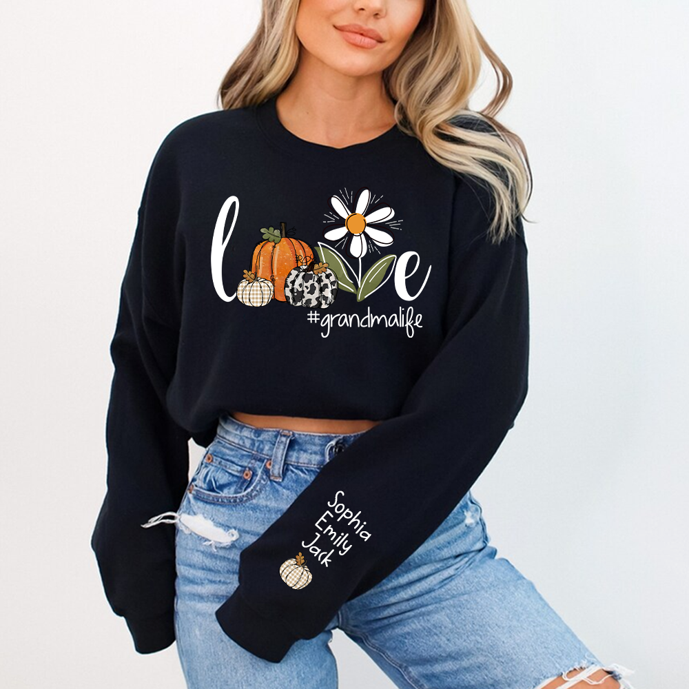 Autumn Love Sweatshirt with Custom Names for Grandma and Grandkids