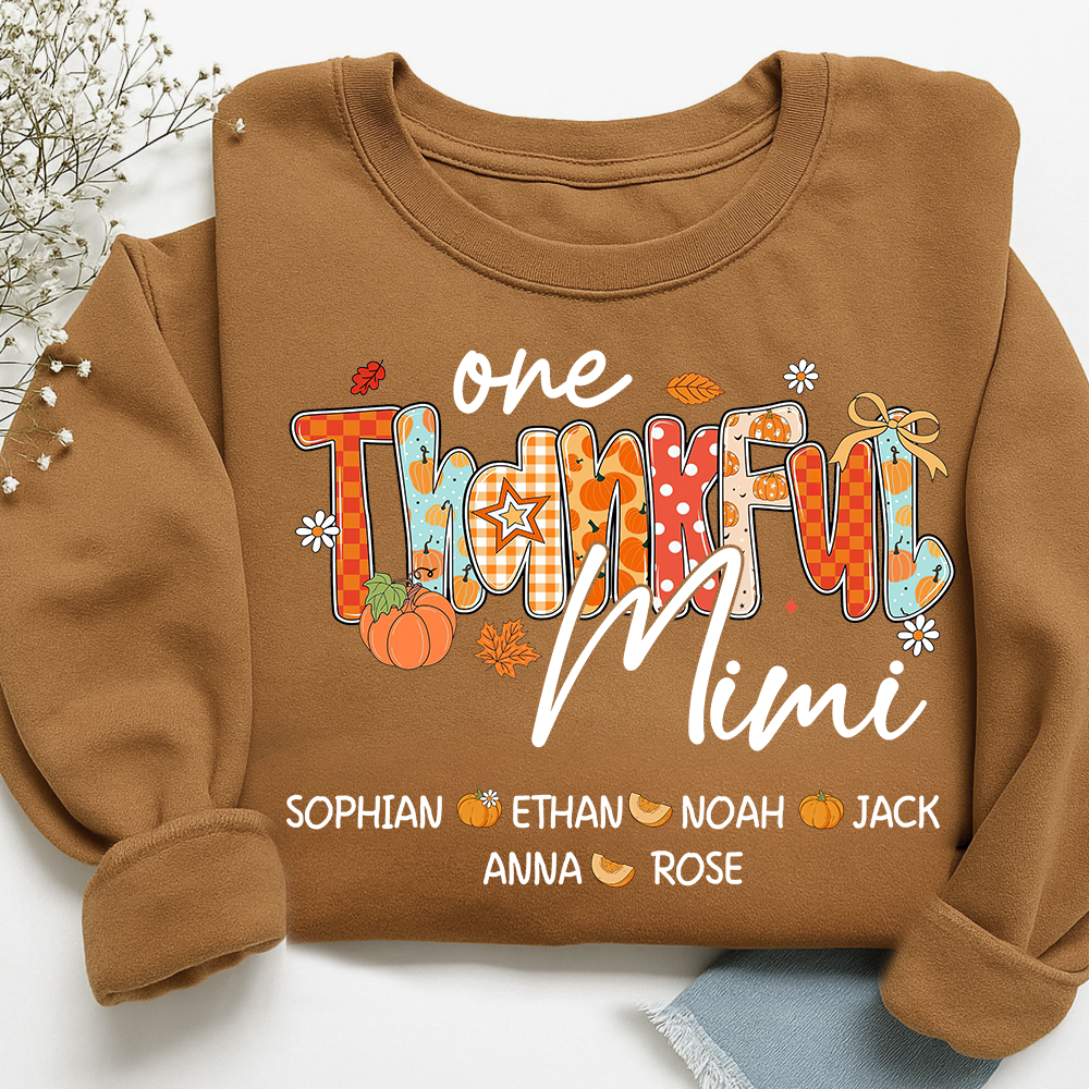 One Thankful Mimi Sweatshirt, Custom Gifts for Grandma and Grandchild Pumkins