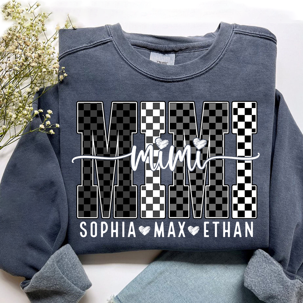 Black White Design Sweatshirt, Custom Gift For Mimi And Kids