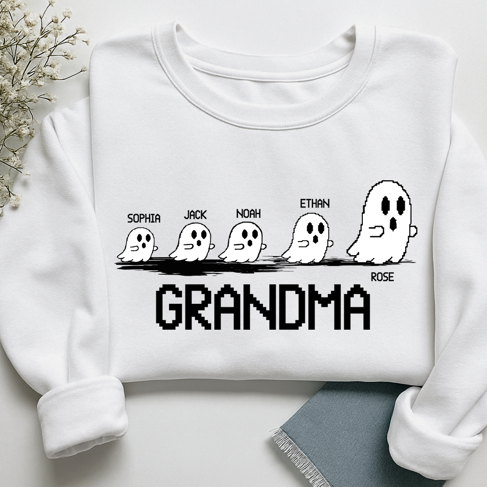 Personalized Grandma Ghost Sweatshirt, Custom Grandma And  Grandkids Names Halloween Gift
