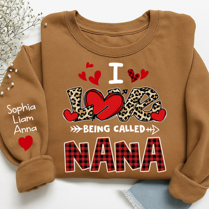Personalized printed sweatshirt I Love Being Called Nana, Leopard Print heart, A Valentine's Day Gift For Grandmother And Grandchildren