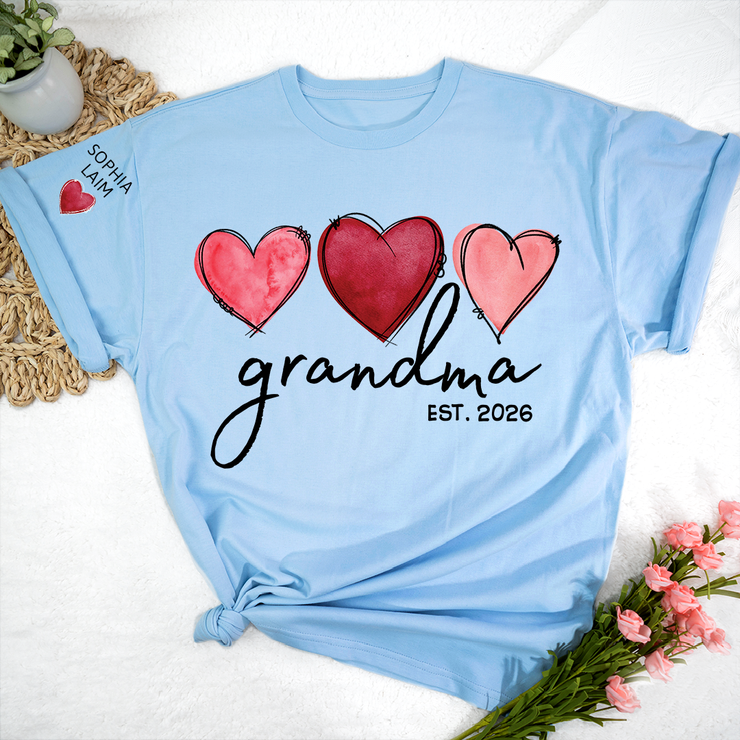 Custom Grandma Valentine T-shirt, Heart Valentine Gifts For Grandma And Kids