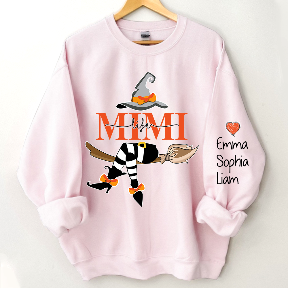Personalized Mimi Life With Grandkids Halloween Sweatshirt, Grandma Witch Halloween Sweatshirt