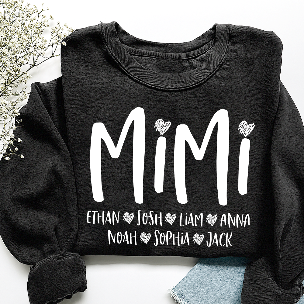 Mimi Heart Personalized Sweatshirt, Custom Grandma Gift with Grandkids' Names