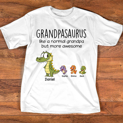Personalized Grandpasaurus Dinosaur Shirt with Custom Kids Names, Funny Grandpa Family T Shirt for Papa Grandfather, Father's Day Birthday Gift