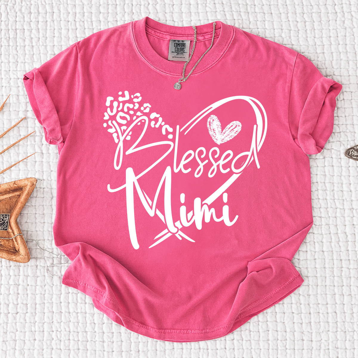 Comfort Colors® Blessed Mimi Shirt with Leopard Heart Design, Custom Grandma T-Shirt, Perfect Gift for Mimi