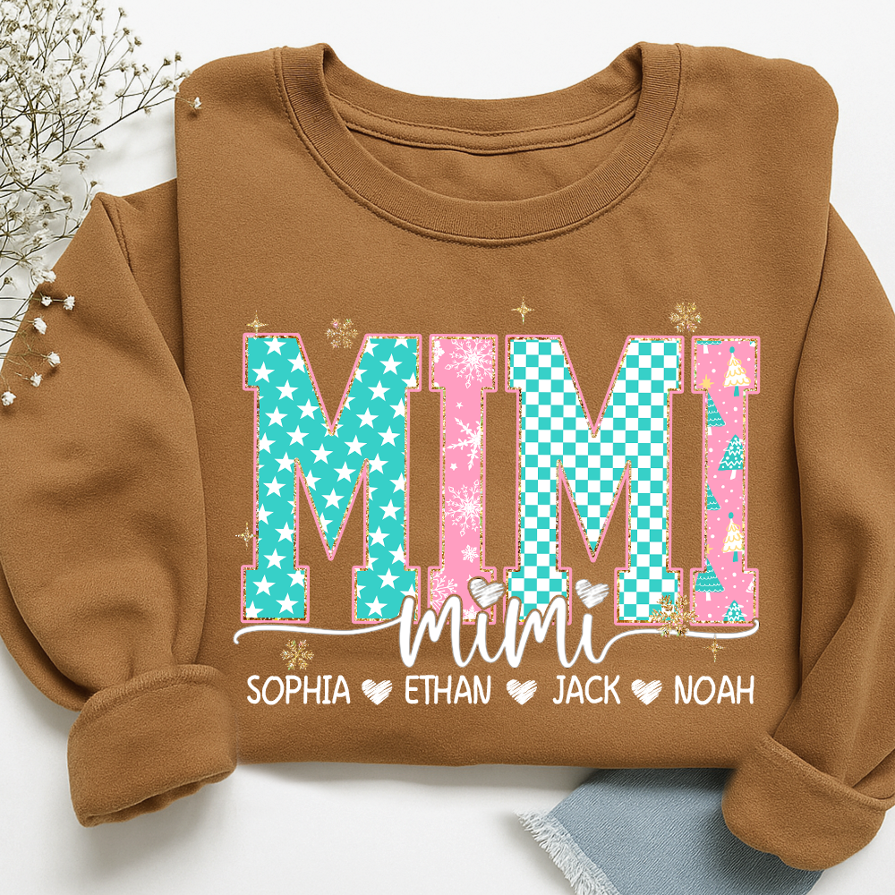 Personalized Mimi Christmas Sweatshirt, Custom Holiday Tree Shirt with Kids Names