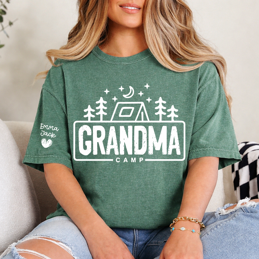 Grandma Camp Shirt, Personalized Grandma Camping Tee, Custom Grandkids Names T Shirt, Outdoor Adventure Gift for Grandma