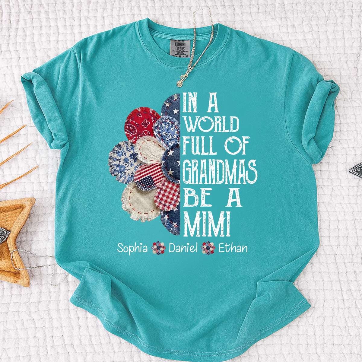 Comfort Colors In a World Full of Grandmas Be a Mimi T Shirt, Custom Family Shirt with Kids Names, Ideal for Mother's Day and Patriotic Events