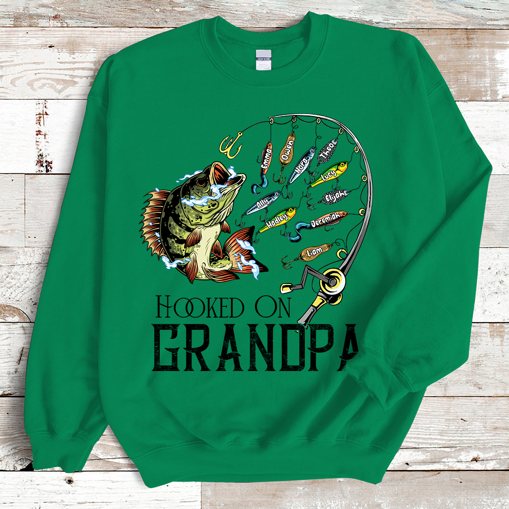 Personalized Hooked On Grandpa Fishing With Kids Name Sweatshirt