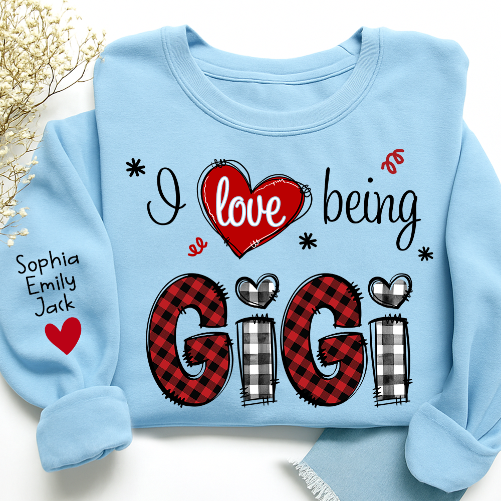 Valentine I Love Being Grandma Sweatshirt, Heart Patchwork Gift For Grandma And Kids