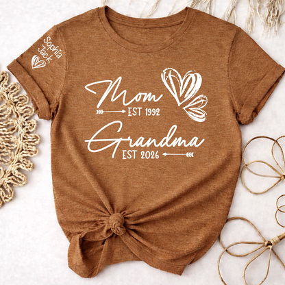 Personalized Heart T-shirt For Mom And Grandma, Founding Year With Name, Family Gift